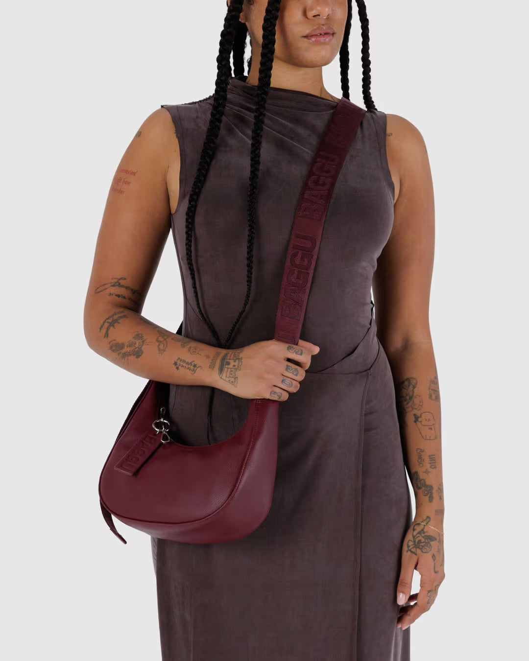 Small Recycled Leather Crescent Bag (Mahogany)