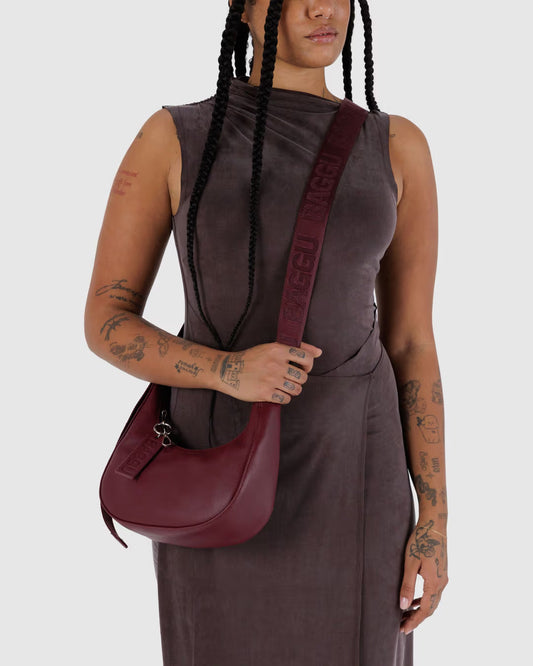 Small Recycled Leather Crescent Bag (Mahogany)
