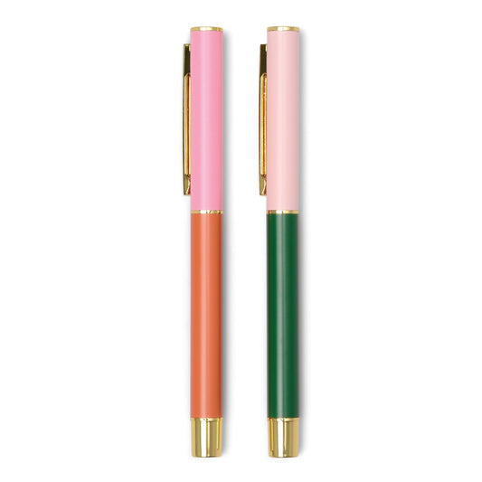 Color Block Pens, Set of 2 | Red Orange + Emerald