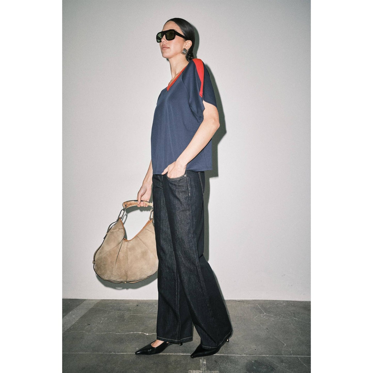 Ruth Sporty V-Neck Short Sleeve Boxy Tee Top