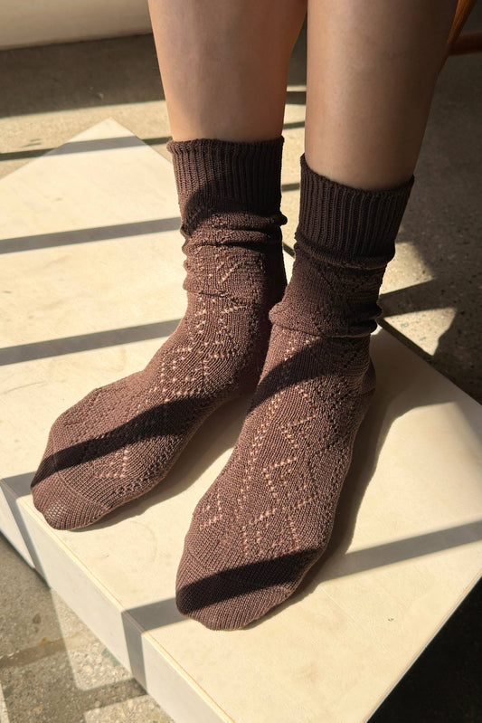 Brown Modal Eyelet Socks