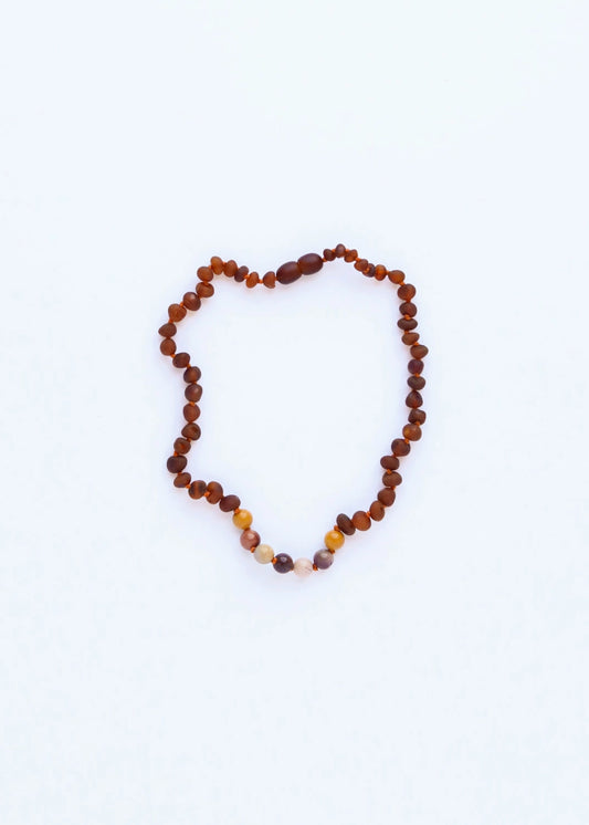 Raw Cognac Amber + Mookaite Jasper || Necklace