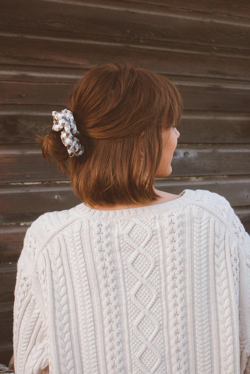 Brown Checkered Oversized Scrunchie