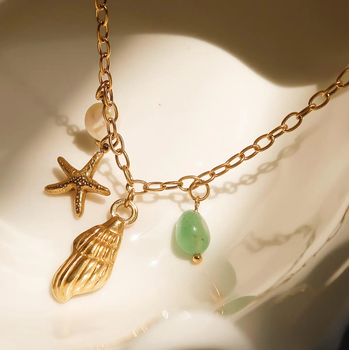 Bonbon 18K Gold Non-Tarnish Pearl and Shell Charm Necklace