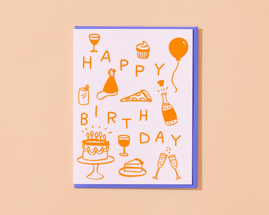 Happy Birthday Icons Letterpress Birthday Card