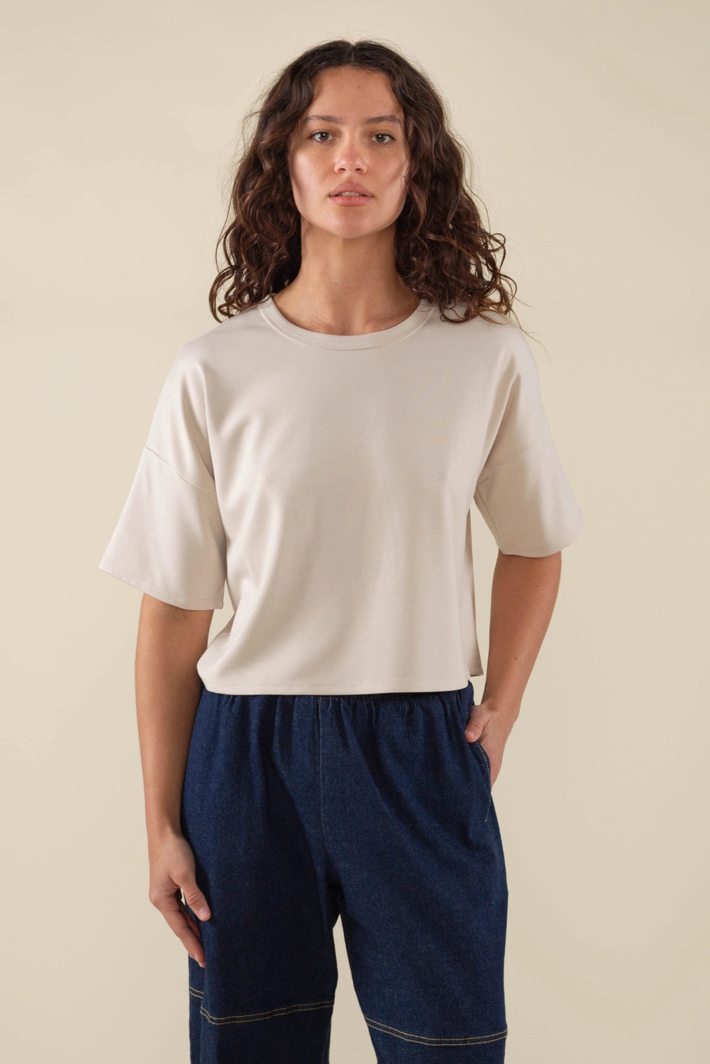 Relaxed Crop Luxe Top (Stone)