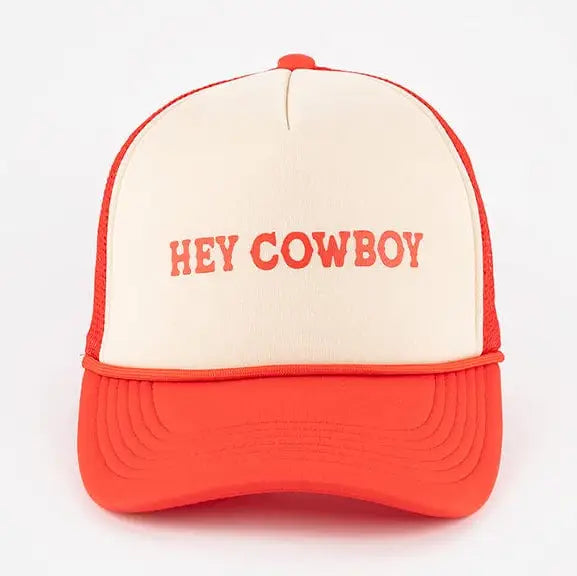 Hey Cowboy Trucker Hat - Cream VIntage Red
