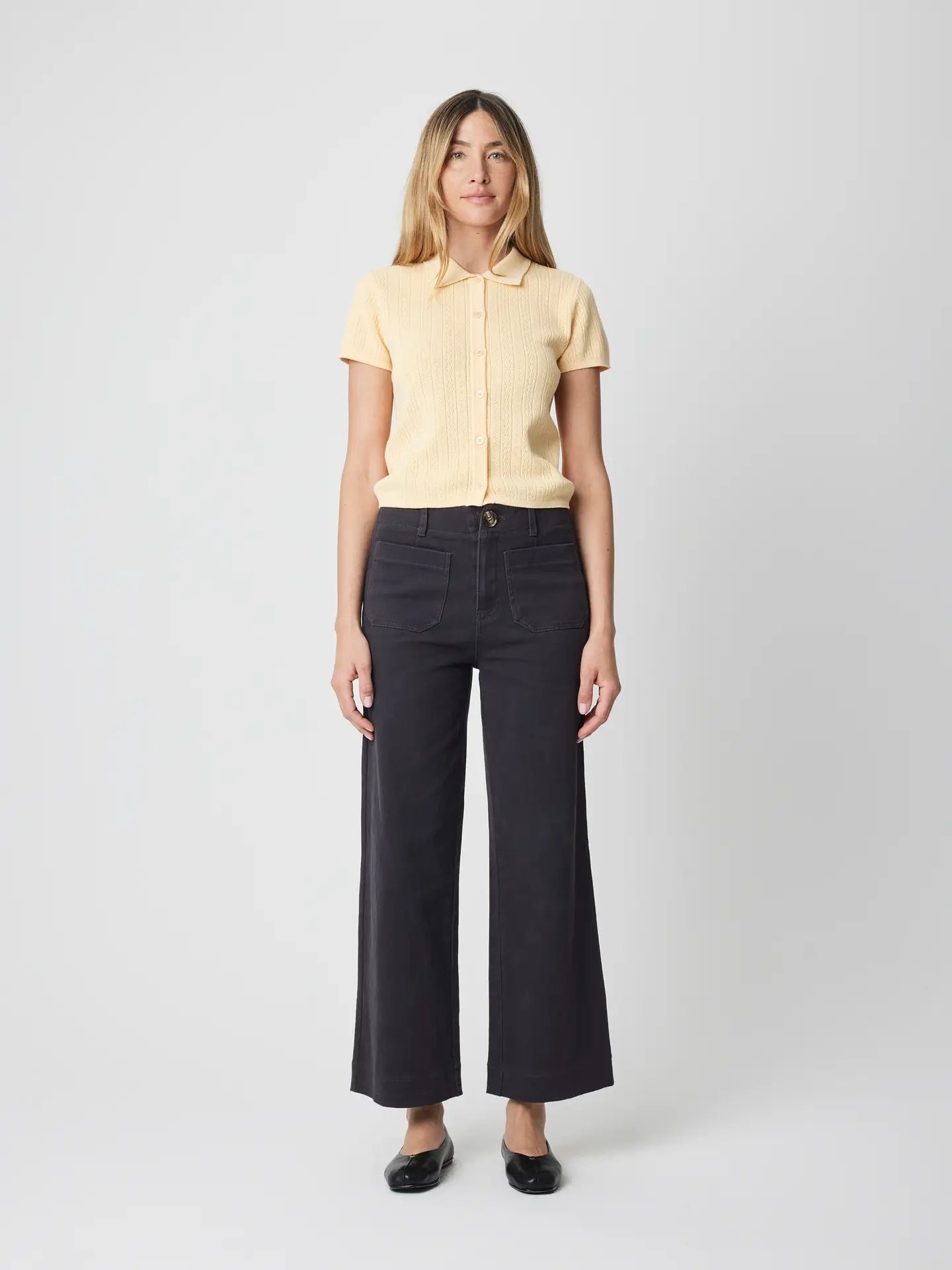 Butter Pointelle Knit Button-Down Top