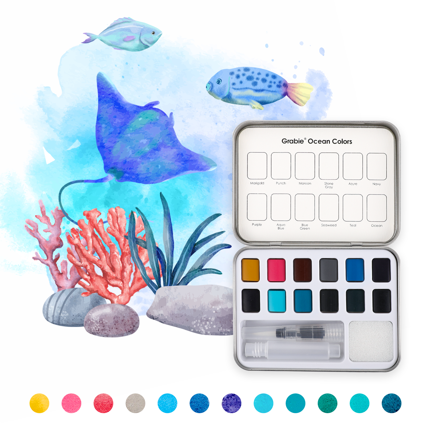 Watercolor Pocket Set Of 12 With Brush