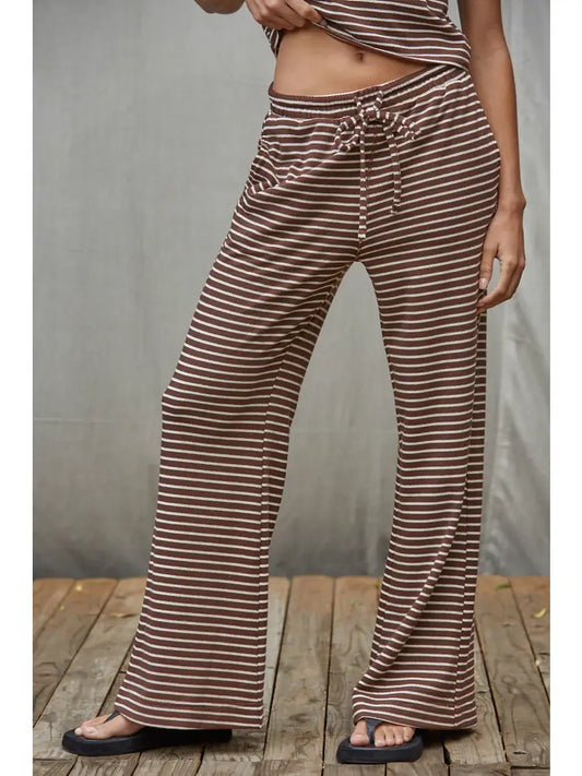 Knit Polyester Cotton Striped Flare Pants