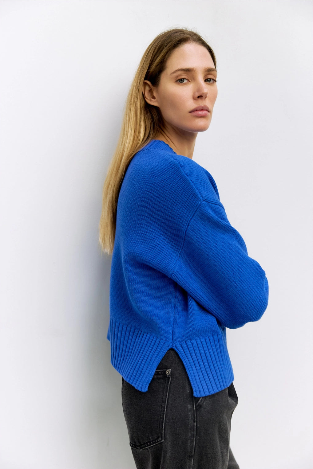 Blue Asher Sweater | Oversized Cropped Sweater