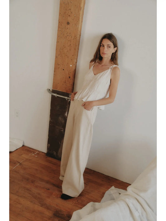 The Kendra Top | V-Neck Slip Tank with Shoulder Ties (Cream)