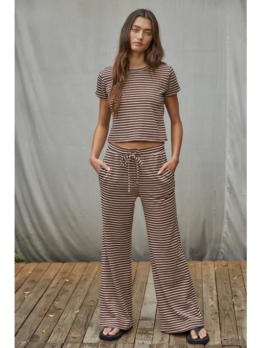 Knit Polyester Cotton Striped Short Sleeve Top