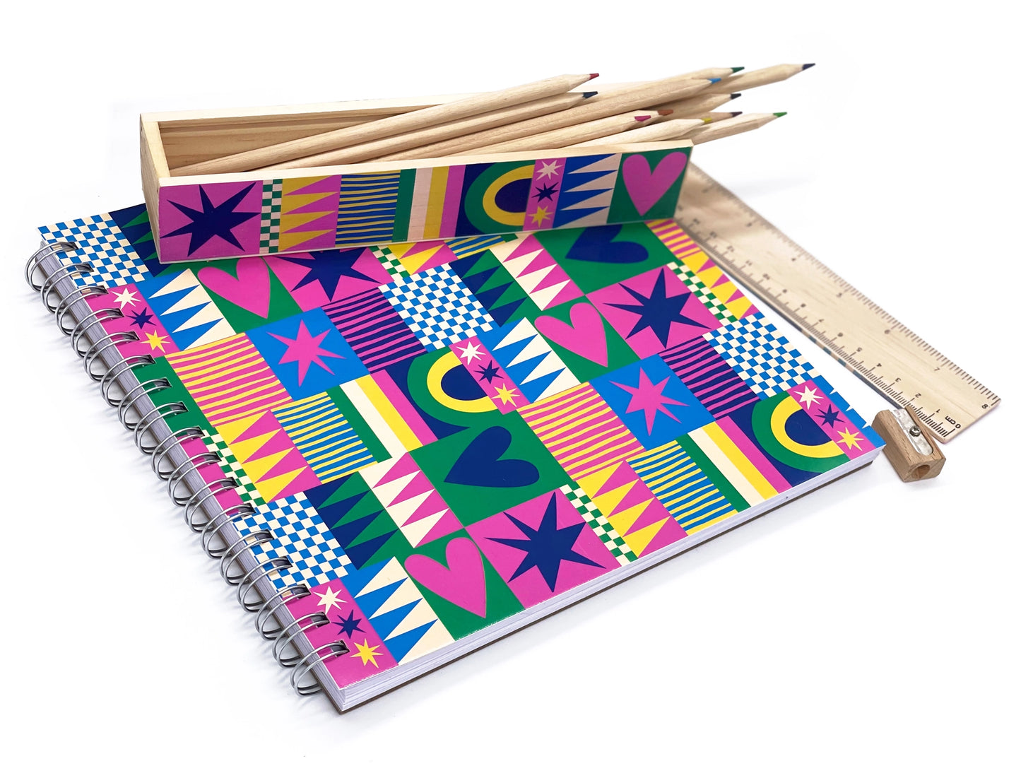 Wooden Pencil Box Colored Pencil Set - Geo Love