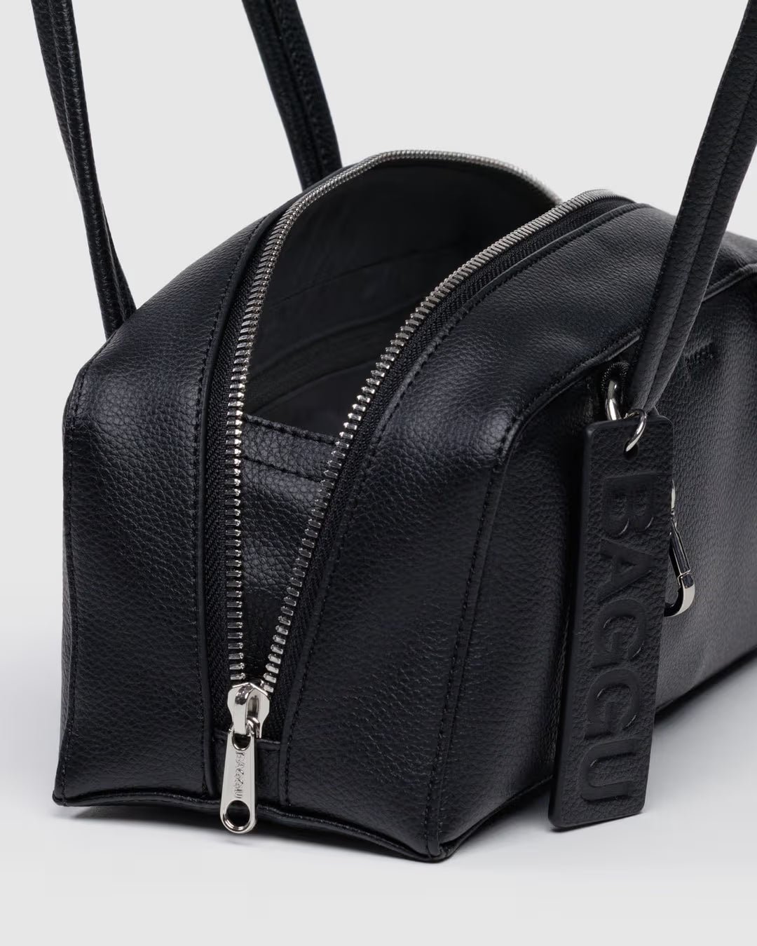 Small Recycled Leather Bowler Bag (Black)