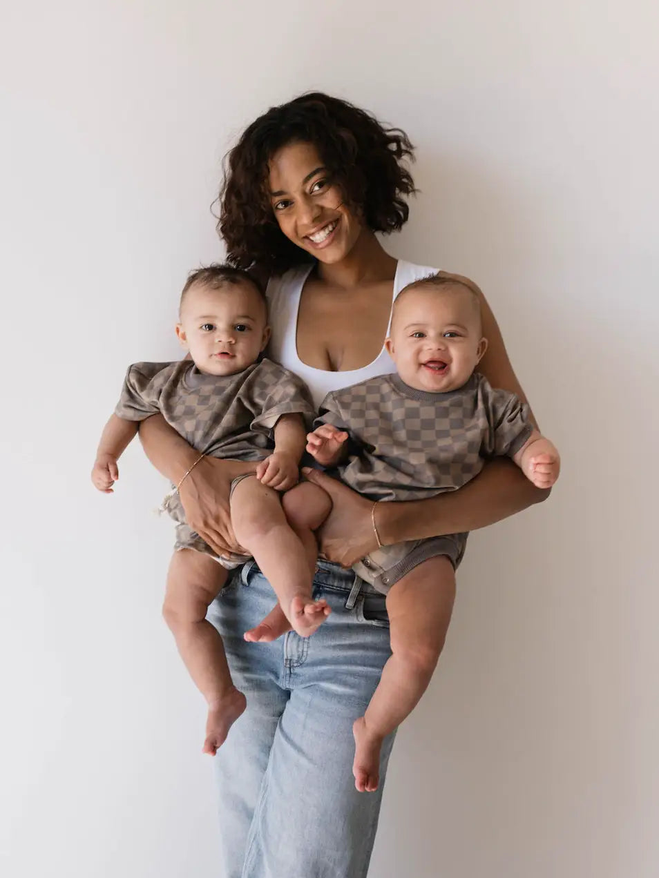 Short Set | Faded Brown Checkerboard