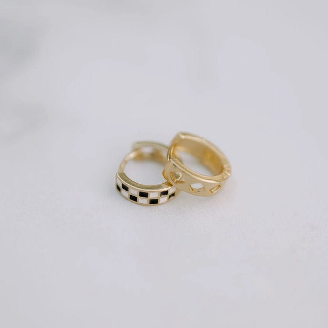 Gold Fill Black & White Checkered Hoops