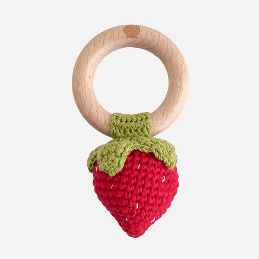 Teether Strawberry Red Cotton Crochet Rattle