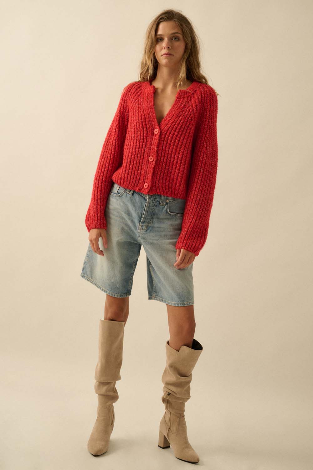 Confetti Button-Front Cardigan Sweater (Sunset)