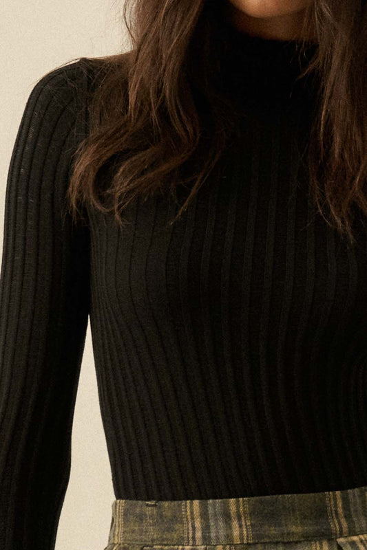Rib Knit Mock-Neck Top (Black)