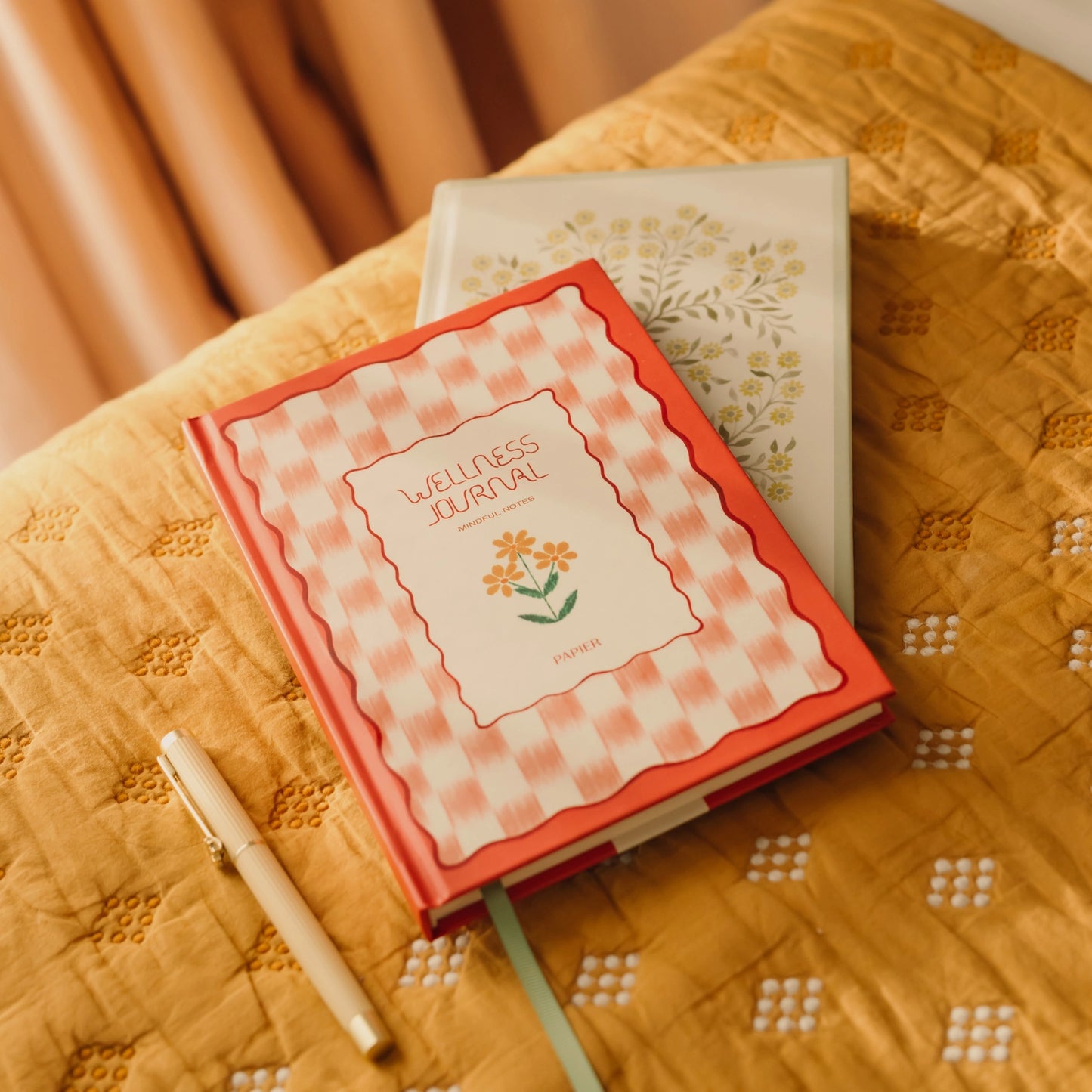 Guided Wellness Journal, A5 Hardcover - Floral Ikat