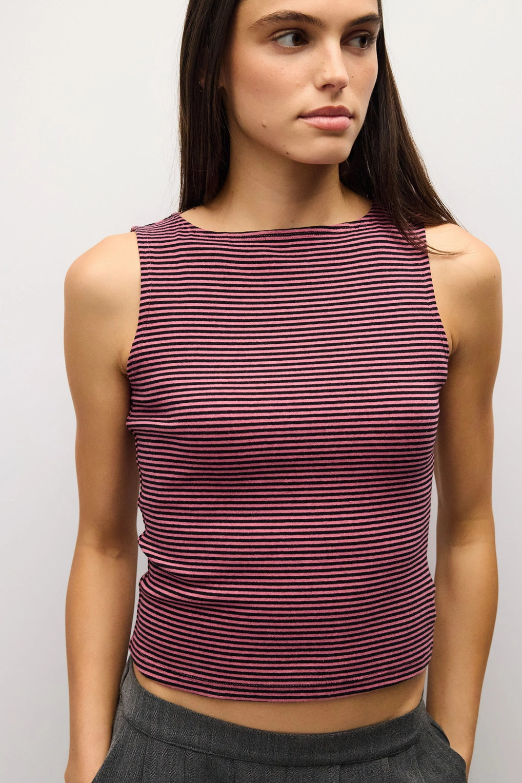 Pink/Navy Striped The Adrienne Top