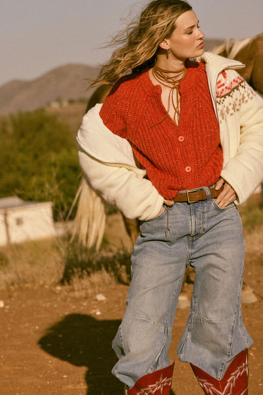 Confetti Button-Front Cardigan Sweater (Sunset)