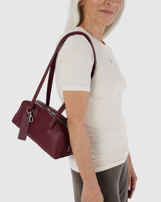 Small Recycled Leather Bowler Bag (Mahogany)