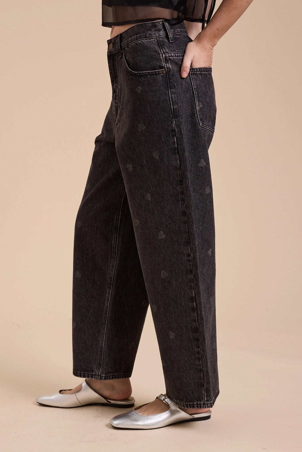 Heart Printed Denim Pants