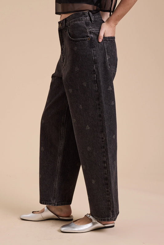 Heart Printed Denim Pants