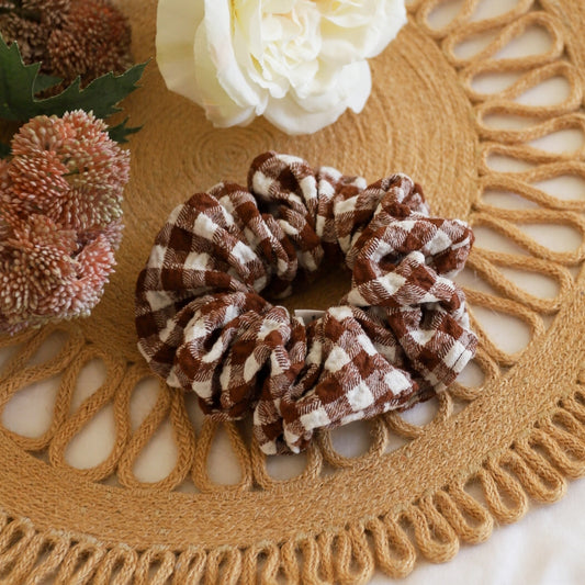 Brown Gingham Scrunchie