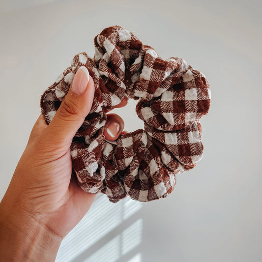 Brown Gingham Scrunchie