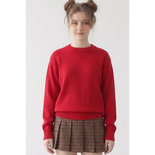 Red 100% Cotton Basic Sweater