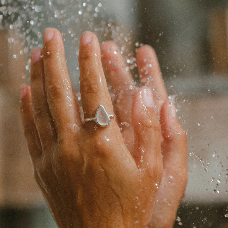 White Sea Glass Ring (Handmade 925 Silver)