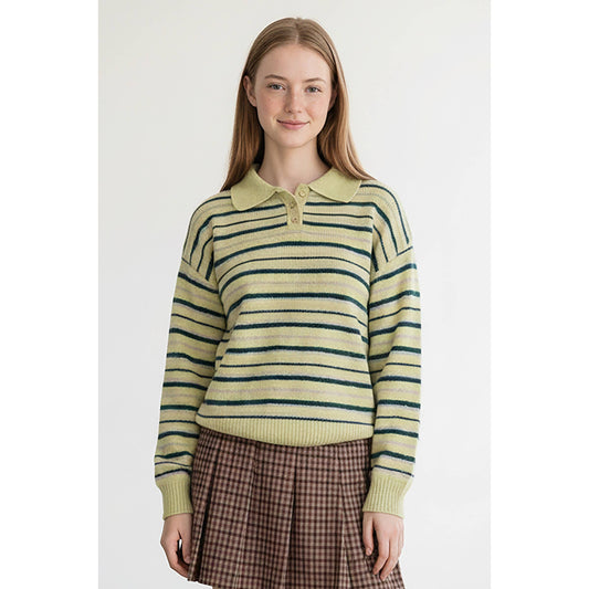 Yellow Stripe Polo Sweater