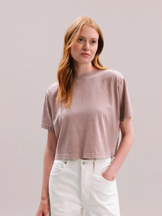 Womens Relaxed Crop Tee - Pigment Dye Jersey - Soft Mauve