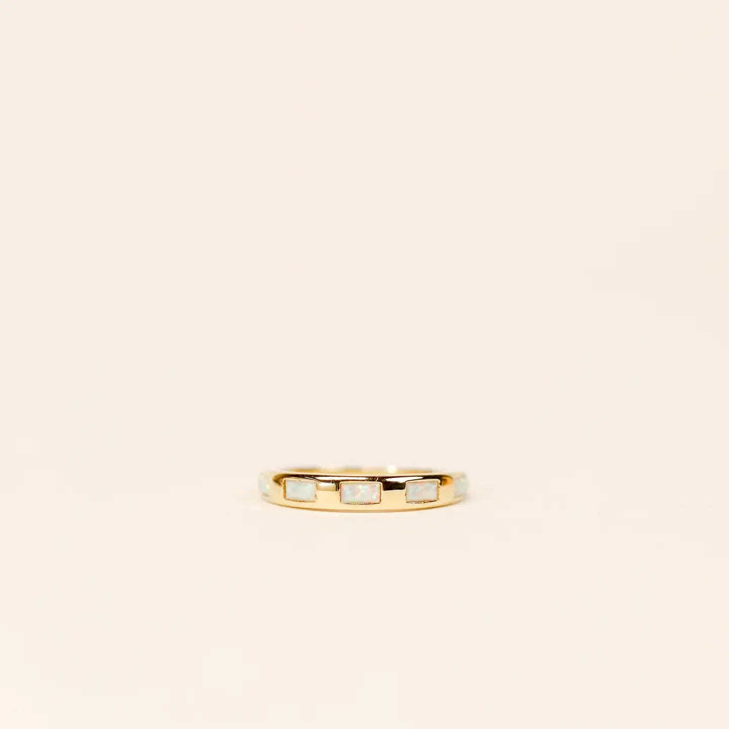 Gold Rings - White Opal Inset Baguette