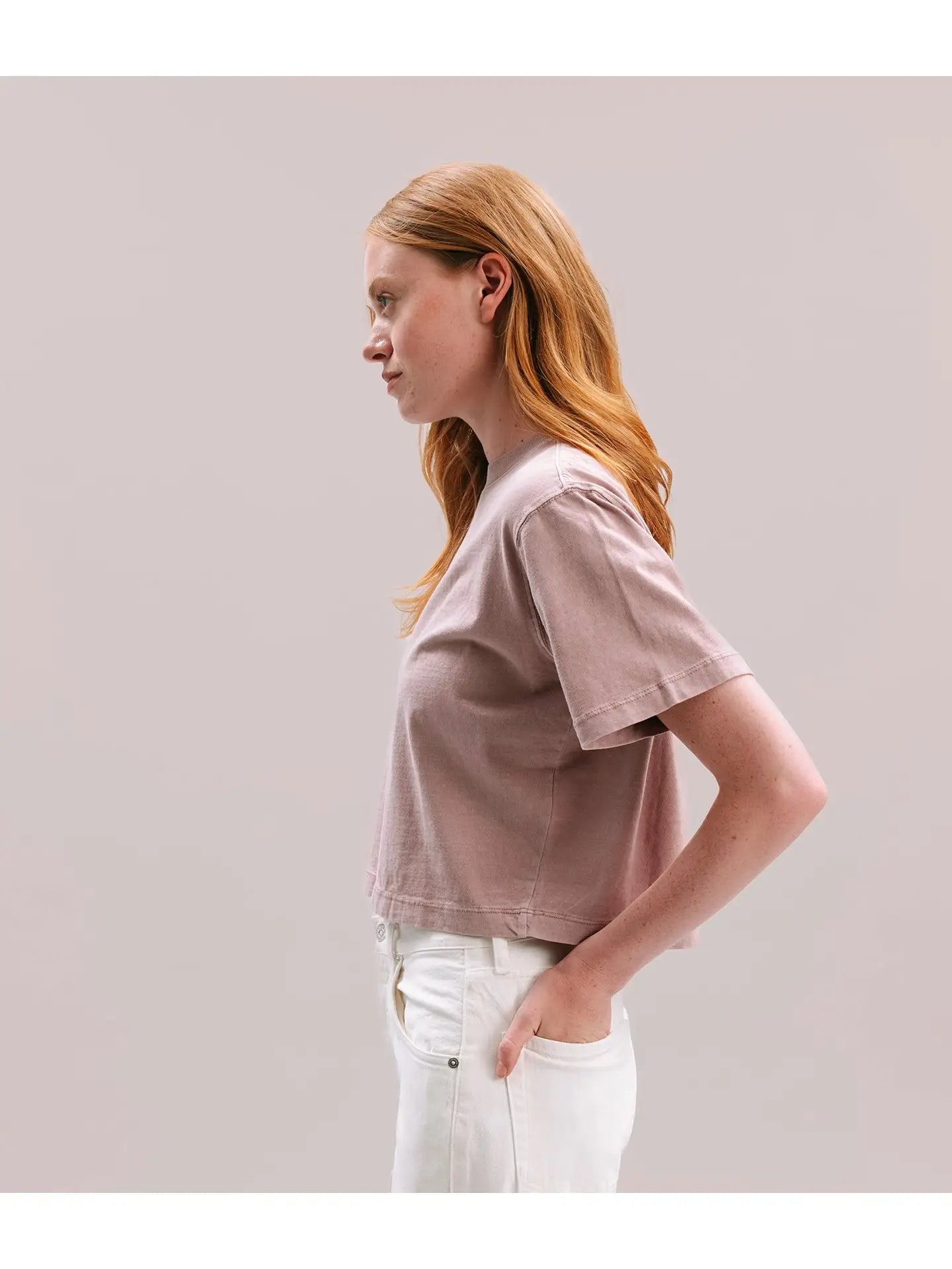 Womens Relaxed Crop Tee - Pigment Dye Jersey - Soft Mauve