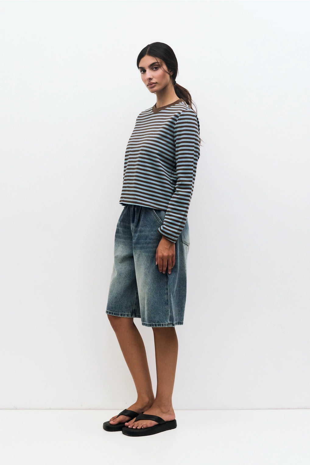 Brown + Blue Striped Long Sleeve Tee