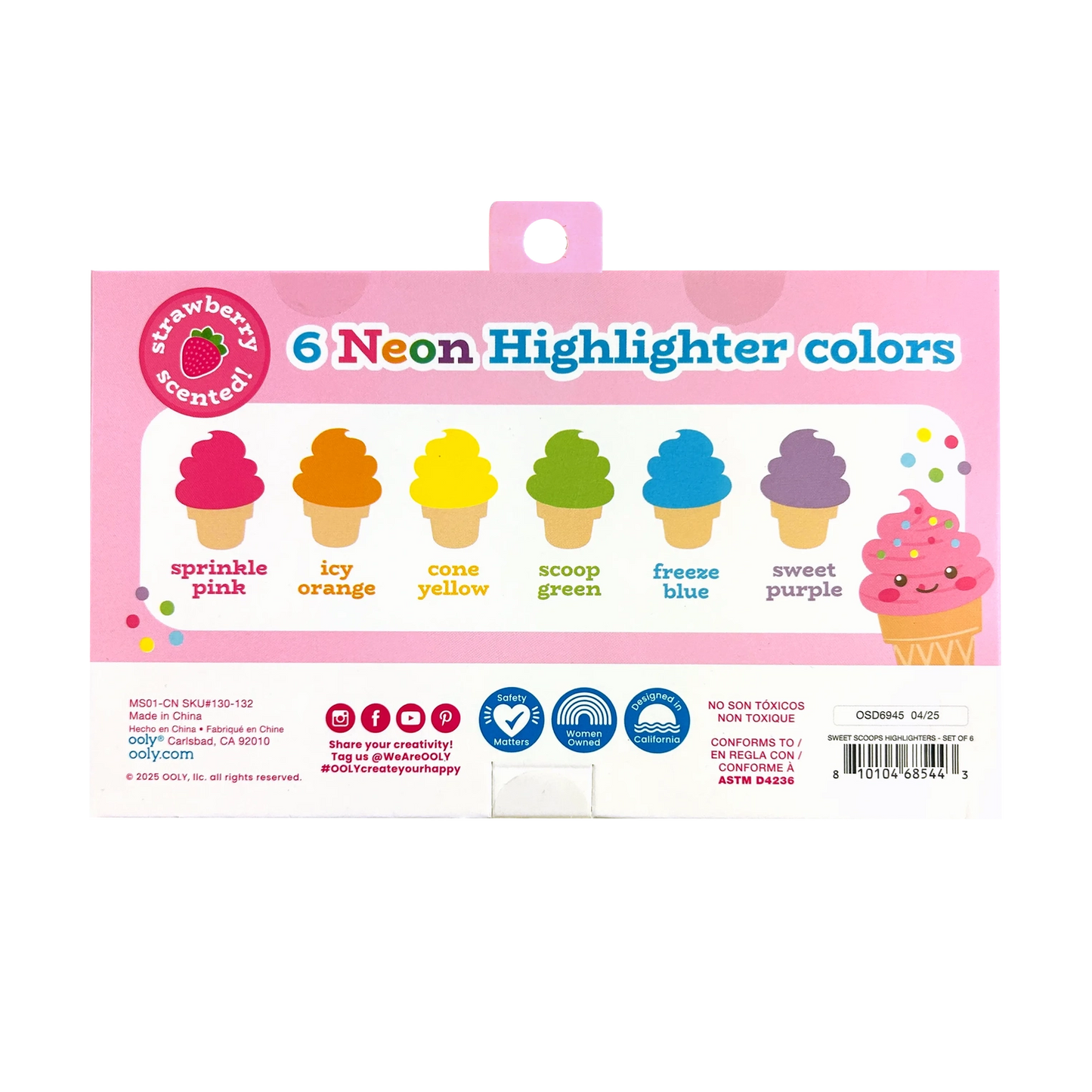 Sweet Scoops: Neon Highlighters - Strawberry Scent (Set of 6)
