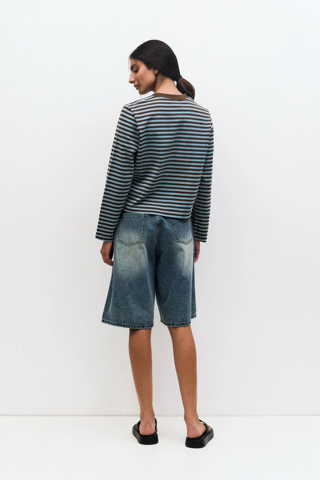 Brown + Blue Striped Long Sleeve Tee