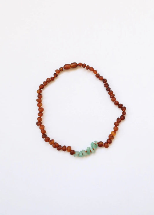 Raw Cognac Amber + Raw Aventurine || Necklace