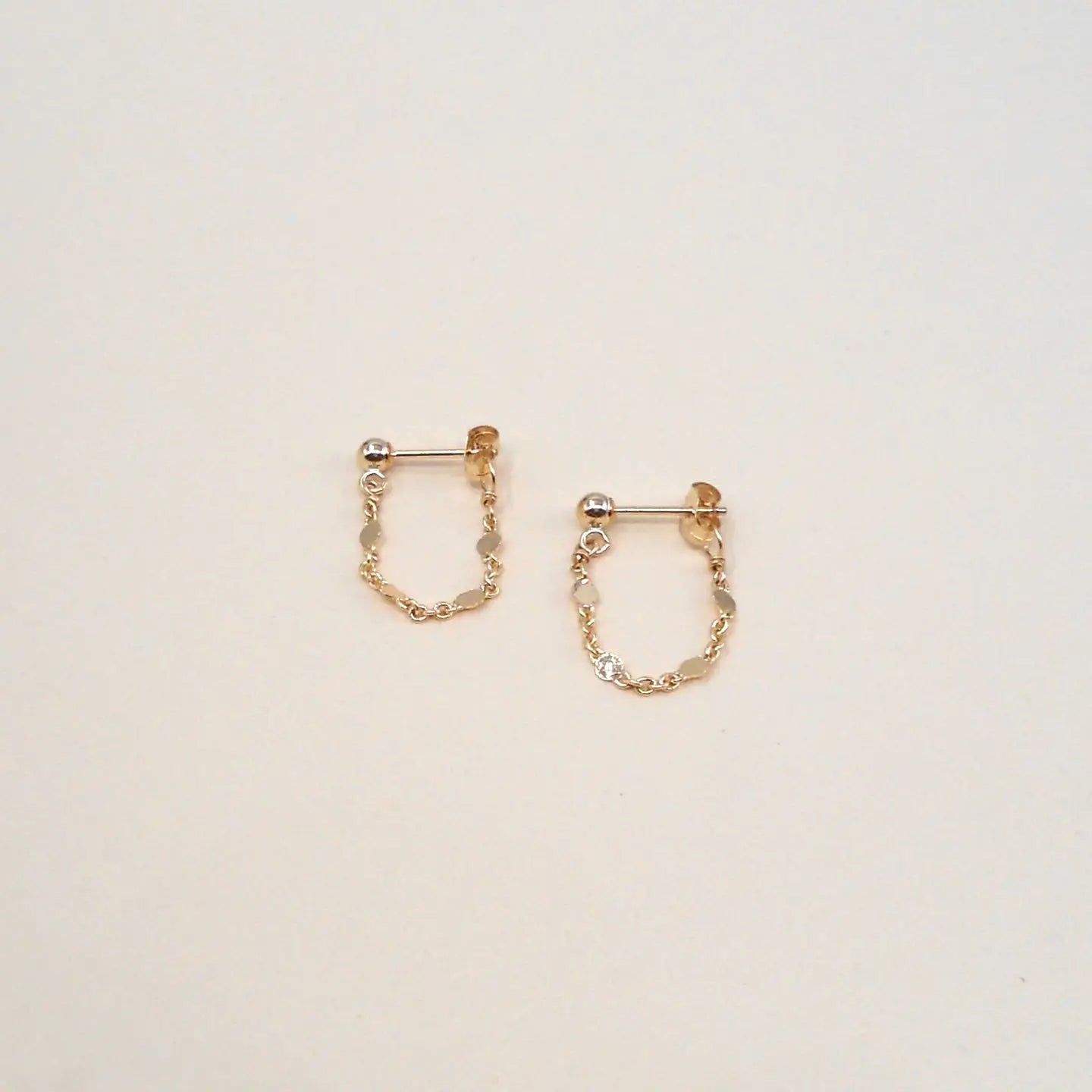 Gold Stud and Chain Earrings