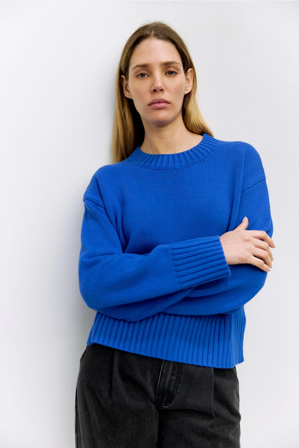 Blue Asher Sweater | Oversized Cropped Sweater