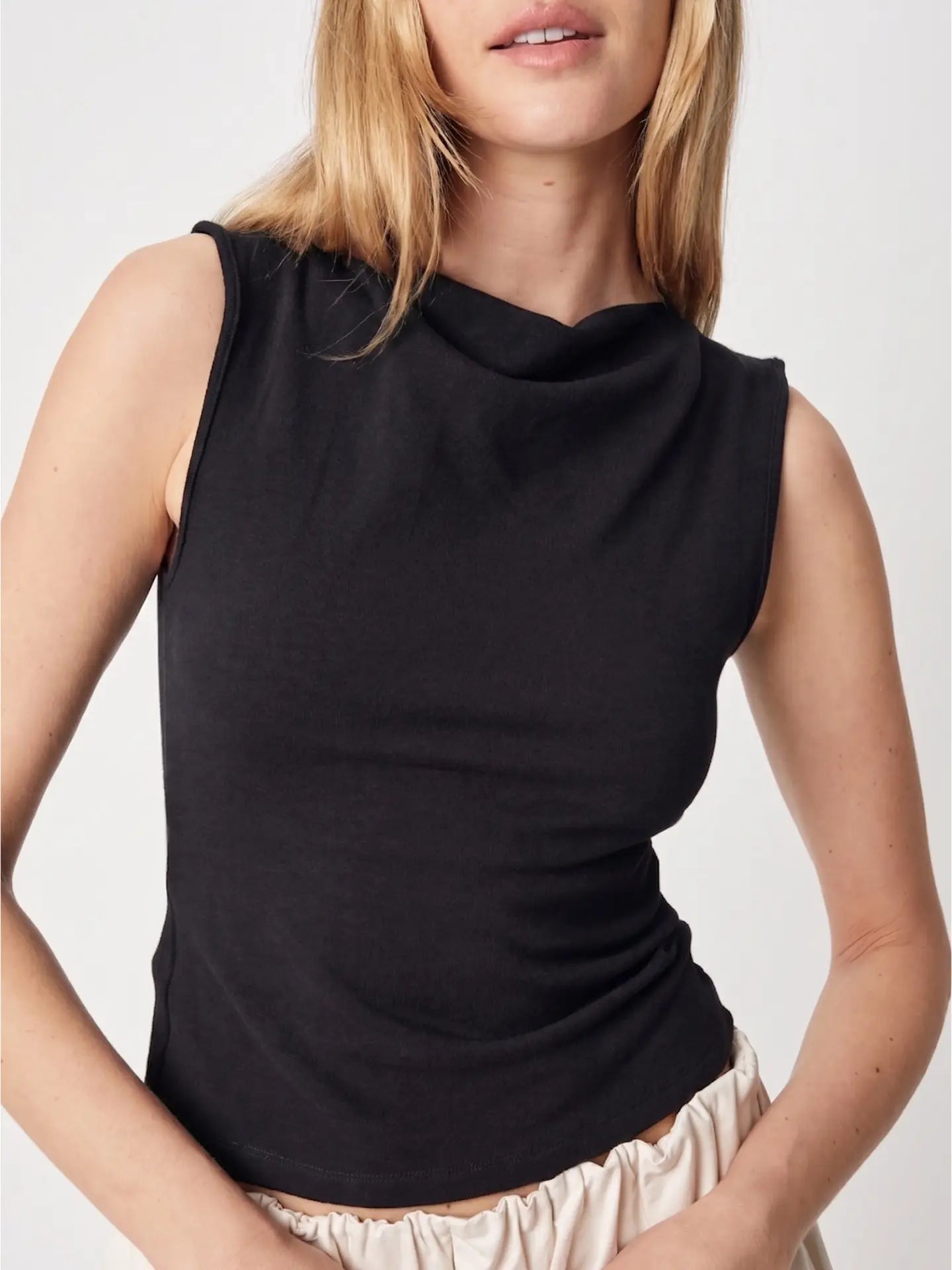 Black Cowl Neck Knit Tank Top