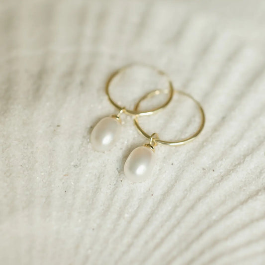 Golden Hour Hoop Pearl Drop Earrings