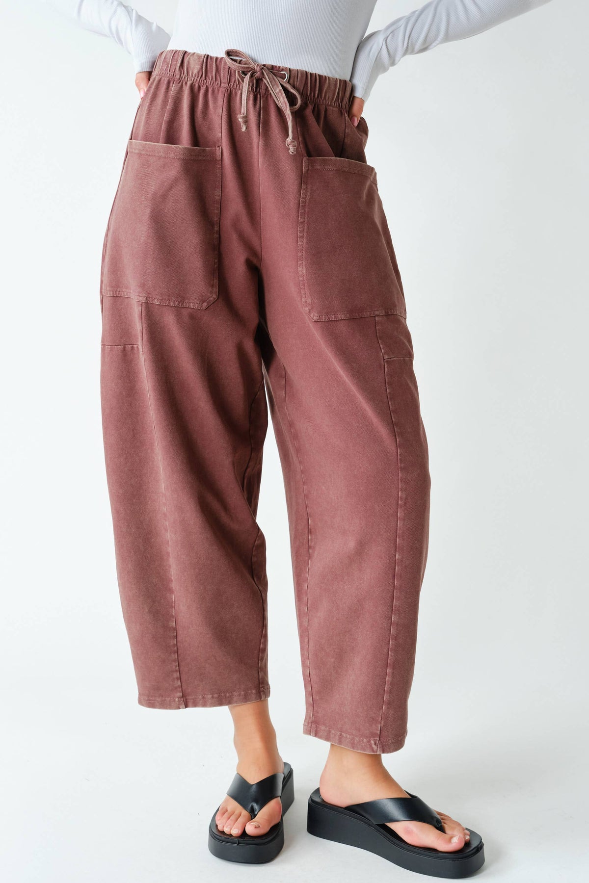 Vintage Wash Utility Barrel Leg Pants