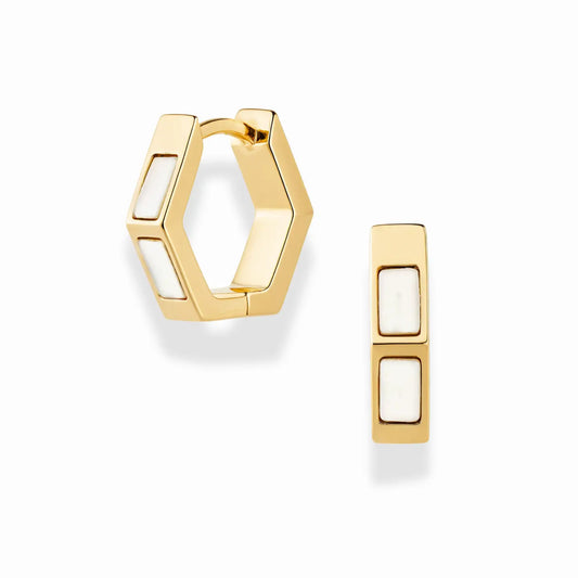 Ari Inlay Mother of Pearl Hexagon Huggies