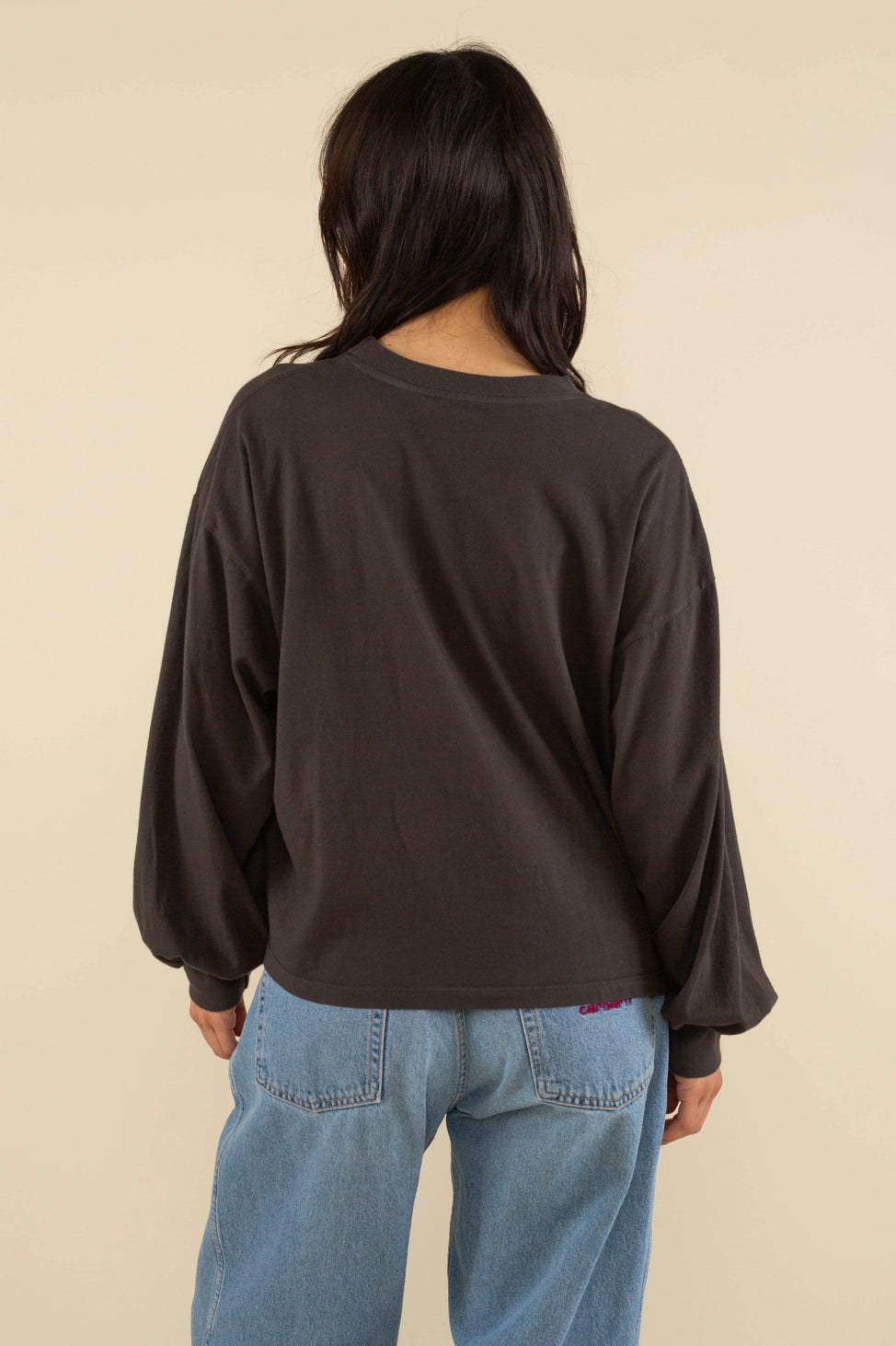 Vintage Boxy Garment Dyed Long Sleeve Tee | Black