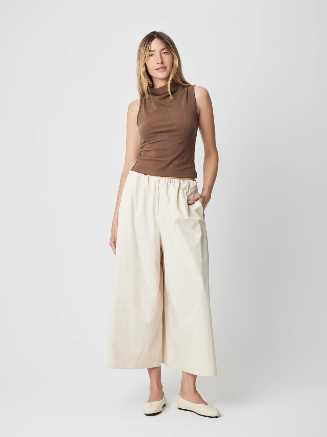 Brown Cowl Neck Knit Tank Top